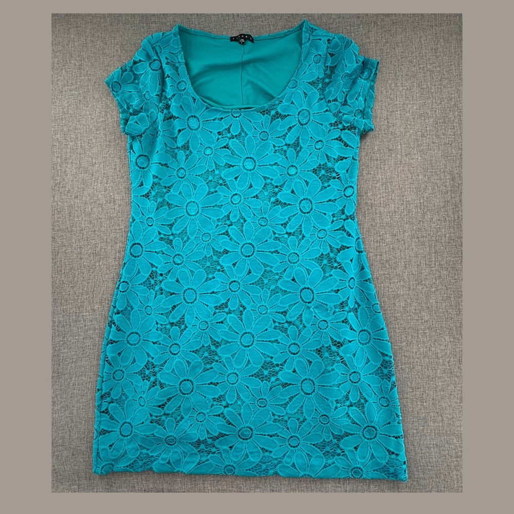 TIANA‎ Sheath Dress Floral Scoop Neck Short SleeveTurquoise Lined Large - Picture 2 of 15